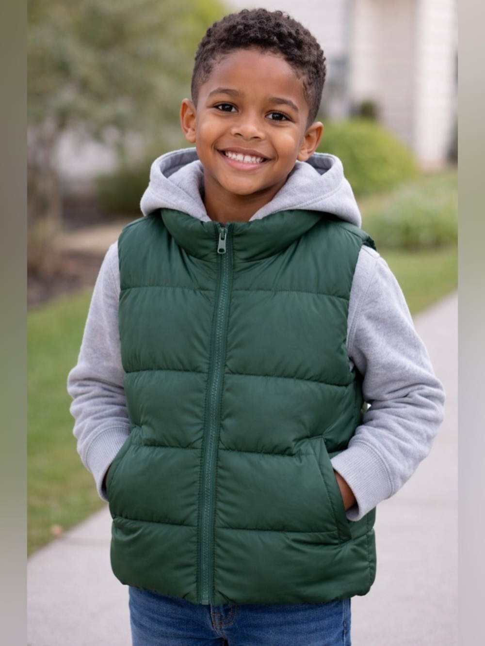 Old Navy Green Puffer Vest Kids Size M (8) Water-Resistant Lightweight